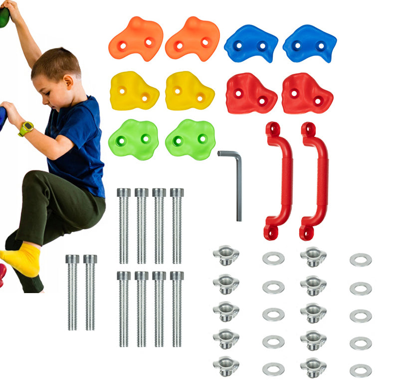 Set pietre de catarat, Zola, 10 prize de escaladare, 2 manere de sustinere, accesorii de montare incluse, creaza-ti perete de alpinism pentru copii, multicolor Set pietre de catarat, Zola, 10 prize de escaladare, 2 manere de sustinere, accesorii de montare incluse, creaza-ti perete de alpinism pentru copii, multicolor